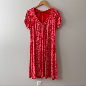 Fresh Produce Women’s Size Large Scoop Neck T Shirt Midi Dress Coral Pink Floral